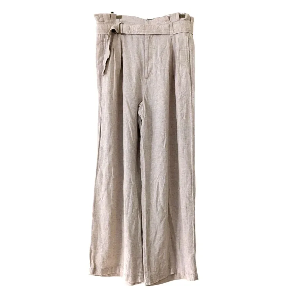NWT Banana Republic Sz 12 Wide Leg Pleated Linen Blend Paperbag High Rise Pants